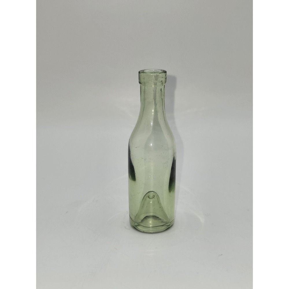 Antique Blown Mold Bottle Green Glass Utility Bottle Smooth Base Push Up 4"